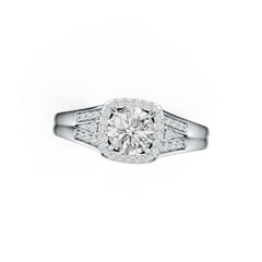10K Gold Semi Mount Ring Setting Round RD 6.5x6.5mm Halo Split Shank Moissanite Accent DHJ