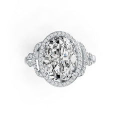 18K Gold Semi Mount Ring Setting Oval OV 14X10mm Halo Diamond Accent DHJ