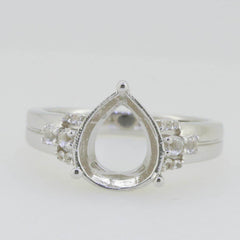 18K Gold Semi Mount Ring Setting Pear PE 11X9mm Diamond Accent Syzjewelry