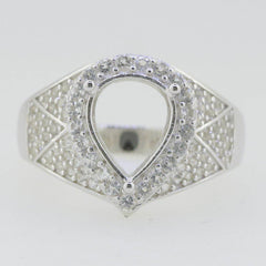 Platinum Semi Mount Ring Setting Pear PE 10X8mm Diamond Accent Syzjewelry