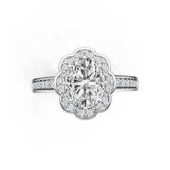 Platinum Semi Mount Ring Setting Oval OV 10X8mm Flower Theme Diamond Accent DHJ