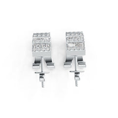 18K Gold Semi Mount Earrings Setting Princess SQ 3X3mm Diamond Accent DHJ