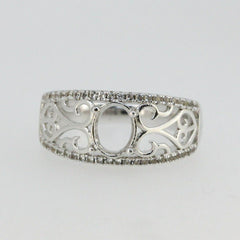 Vintage Repro 18K Gold Semi Mount Ring Setting Oval OV 8x6mm Accent Diamond Accent Syzjewelry