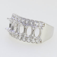 Platinum Semi Mount Ring Setting Oval OV 6x4mm 3 Row Band Desig Half Enternity Diamond Accent Syzjewelry