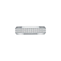 Men's 18K Gold Pave Band Ring with White Topaz or Moissanite Diamond Accent DHJ