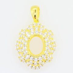 18K Gold Semi Mount Pendant Setting Oval OV 10x8mm Diamond Accent Syzjewelry