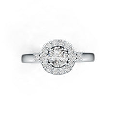 18K Gold Semi Mount Ring Setting Round RD 5X5mm Halo Diamond Accent DHJ