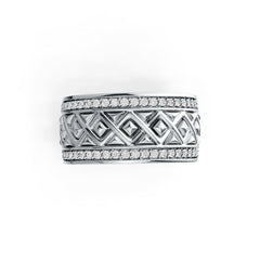 18K Gold Ring with or Moissanite Wide Band Geometric Diamond Accent DHJ