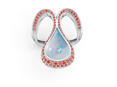 18K Gold Semi Mount Ring Setting Cabochon PE 14X10mm with White Topaz Diamond Accent DHJ