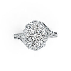Platinum Semi Mount Ring Setting Oval OV 8X10mm Floral Theme w/ Diamond Accent DHJ
