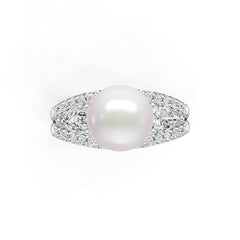 10K Gold Semi Mount Ring Setting Round RD 9.5mm PE 6X4mm Moissanite Accent DHJ