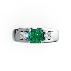 Men's 10K Gold Semi Mount Ring Setting Princess SQ 7X7mm RD 3.5mm 3-Stone Moissanite Accent DHJ