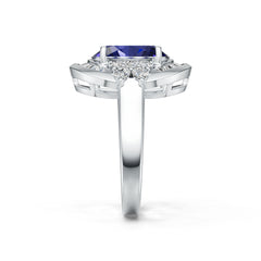 18K Gold Semi Mount Ring Setting Oval OV 12X10mm Cabochon Baguette Halo Diamond Accent DHJ