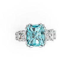 18K Gold Semi Mount Ring Setting Emerald OCT 12x10mm and SQ 6x6mm 3 Stone Ring Diamond Accent DHJ