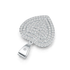 Silver pendant with a heart-shaped design on a white background