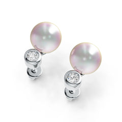 18K Gold Semi Mount Earrings Setting Round RD 8x8mm Diamond Accent DHJ