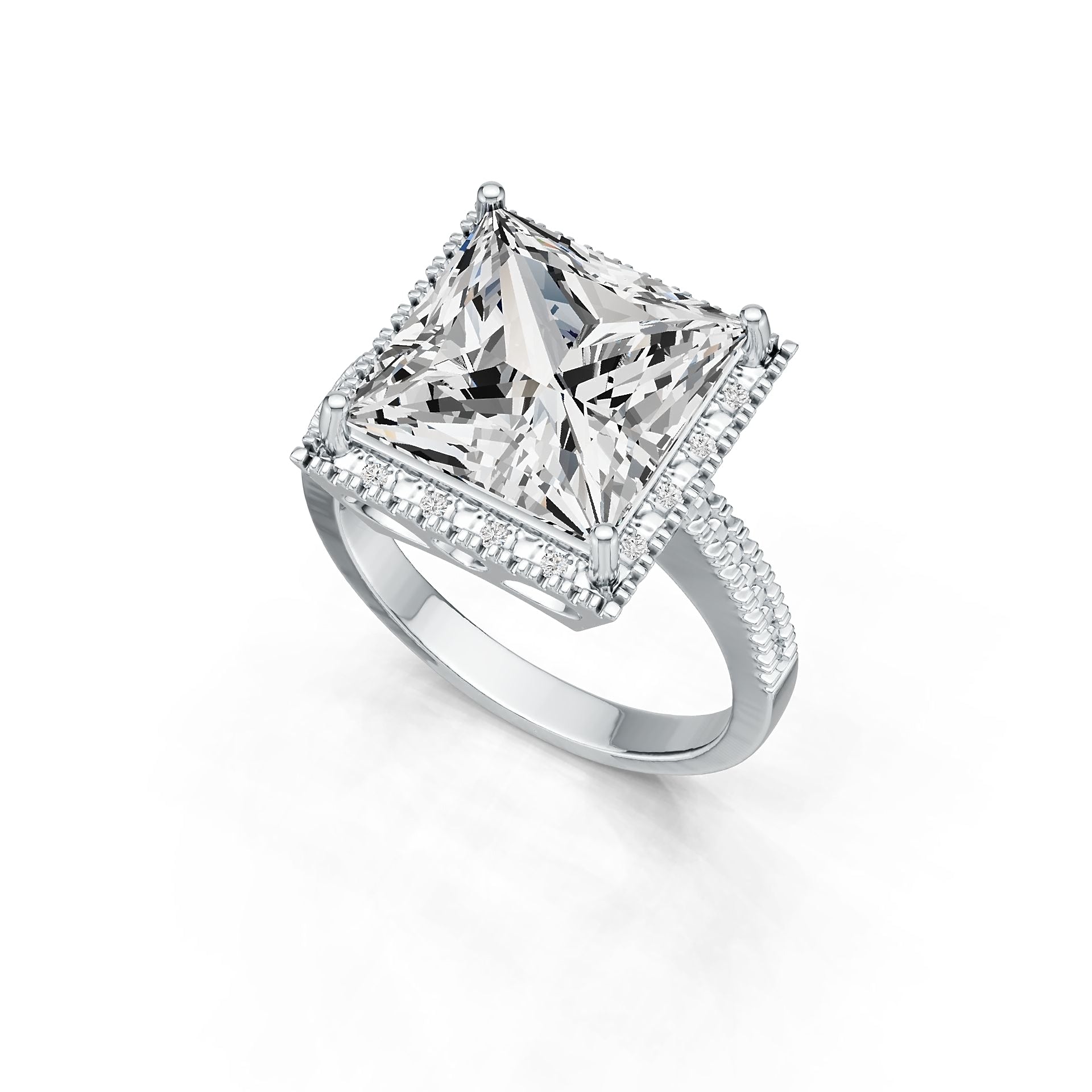 Sterling Silver Semi Mount Ring Setting Princess SQ 12X12mm Halo DHJ