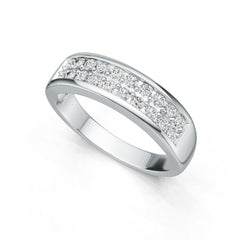 Sterling Silver Double-Row Wedding Band Ring with White Topaz or Moissanite Syzjewelry