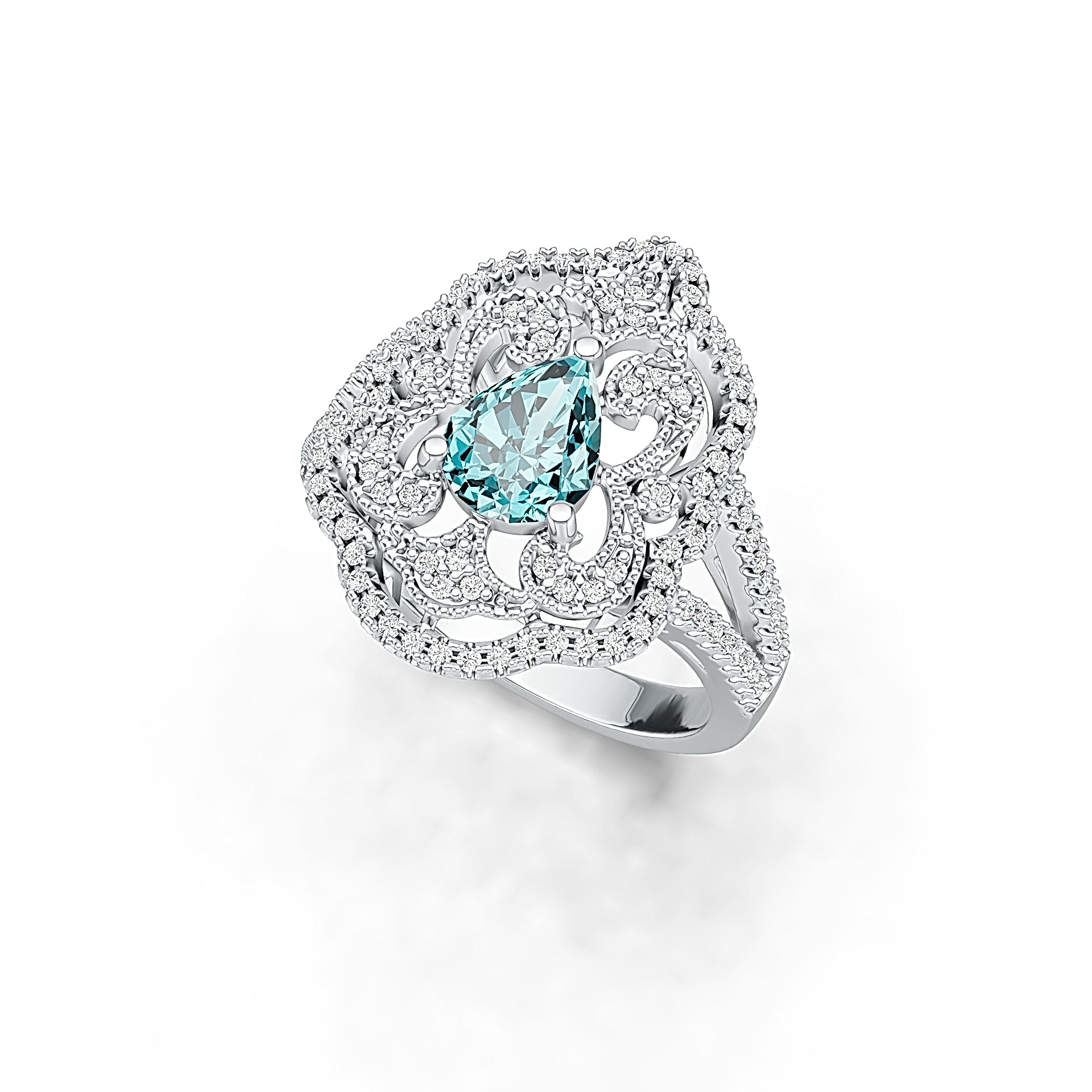 Sterling Silver Semi Mount Ring Setting Pear PE 8X6mm with White Topaz DHJ