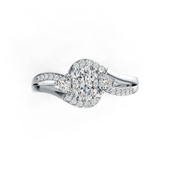14K Gold Semi Mount Ring Setting Oval OV 7X5mm 3 Stones Bypass Ring Diamond Accent DHJ