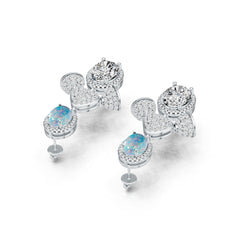 Platinum Semi Mount Earrings Setting Oval OV 10X8mm OV Cabochon 8X6mm Diamond Accent DHJ