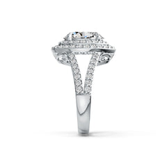 Platinum Semi Mount Ring Setting Oval OV 10X8mm Halo Split Shank Diamond Accent DHJ