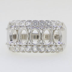Platinum Semi Mount Ring Setting Oval OV 6x4mm 3 Row Band Desig Half Enternity Diamond Accent Syzjewelry