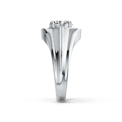 Men's 18K Gold Semi Mount Ring Setting Oval OV 8x6mm Double Prongs Halo Diamond Accent DHJ