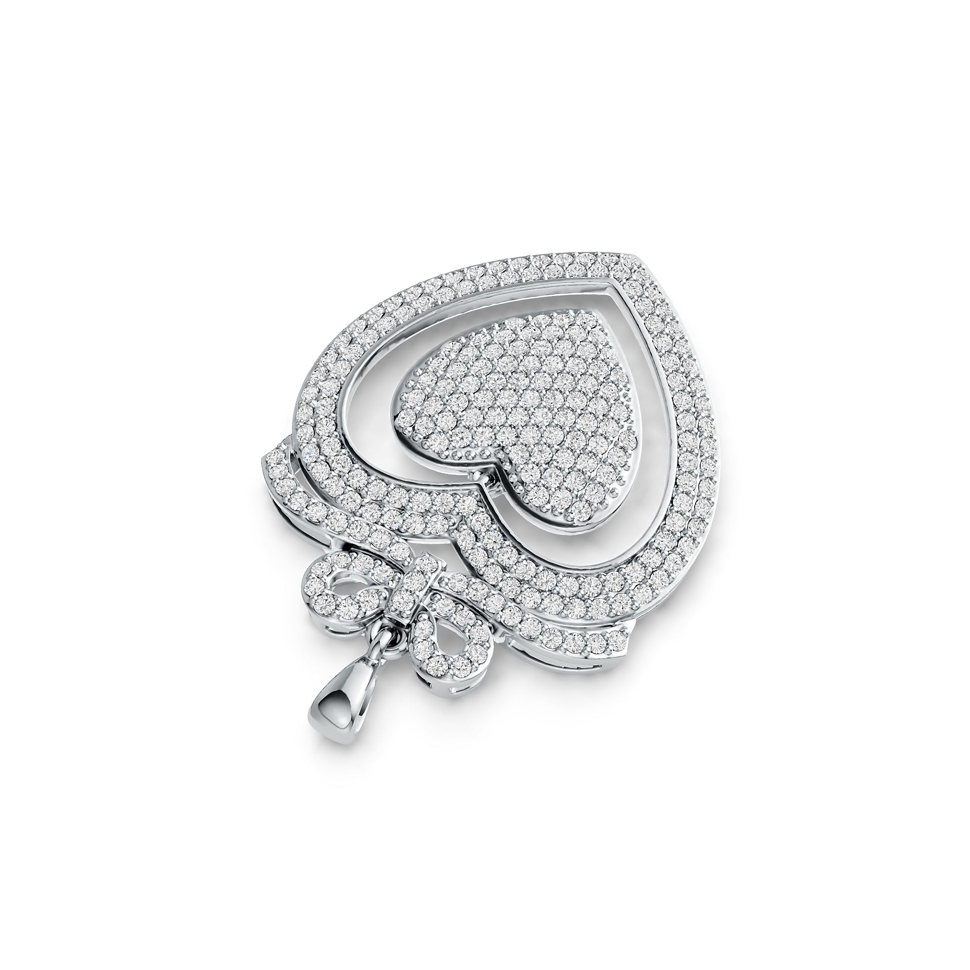 Sterling Silver Pendant Heart with Bow Theme with White Topaz or Moissanite - Syzjewelry