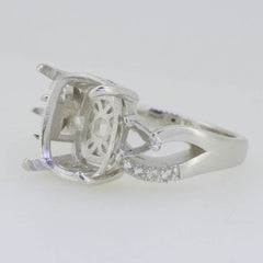 14K Gold Semi Mount Ring Setting Cushion CU 12X10mm Tri 4x4mm White Diamond Accent Syzjewelry