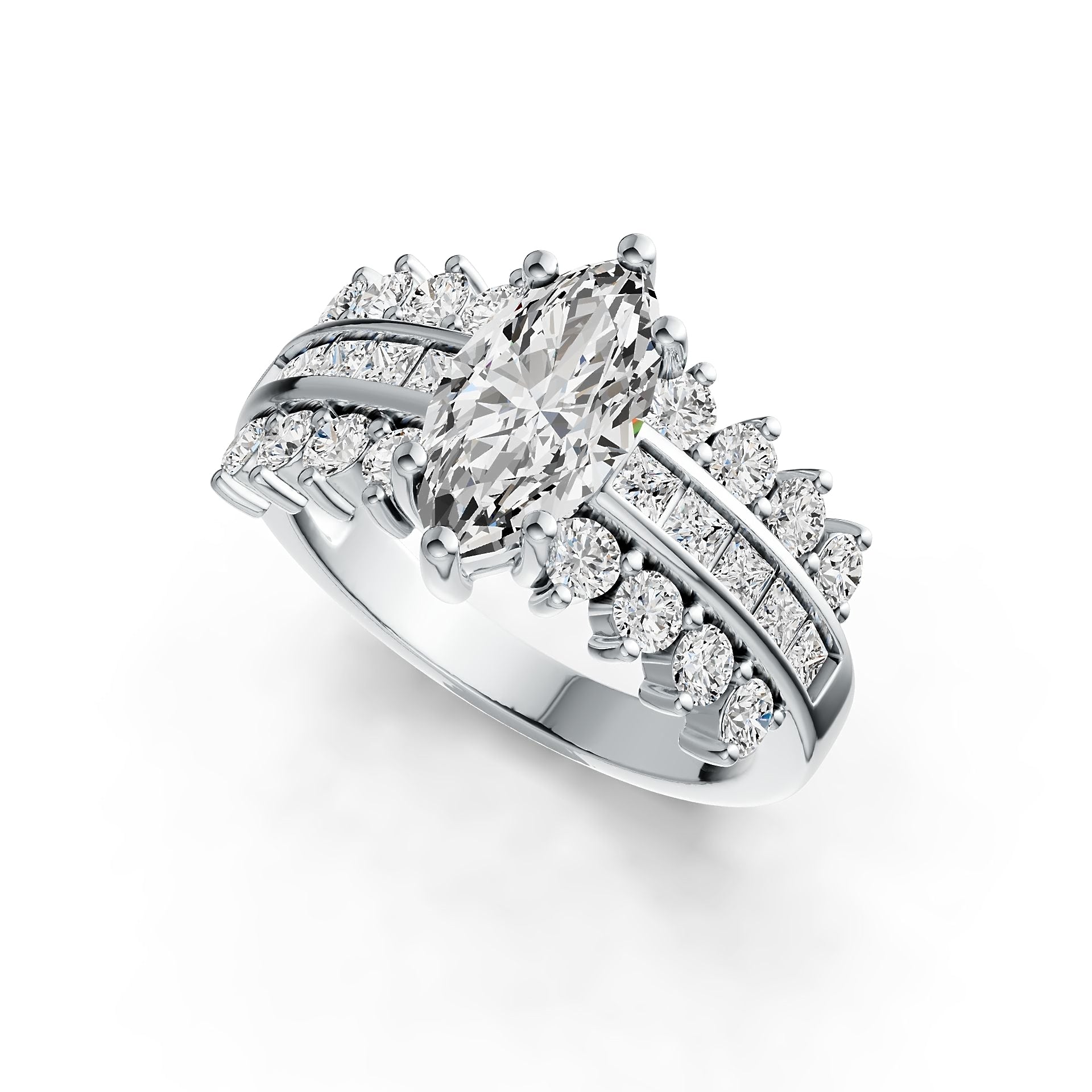 Sterling Silver Semi Mount Ring Setting Marquise MQ 12X6mm with White Topaz DHJ