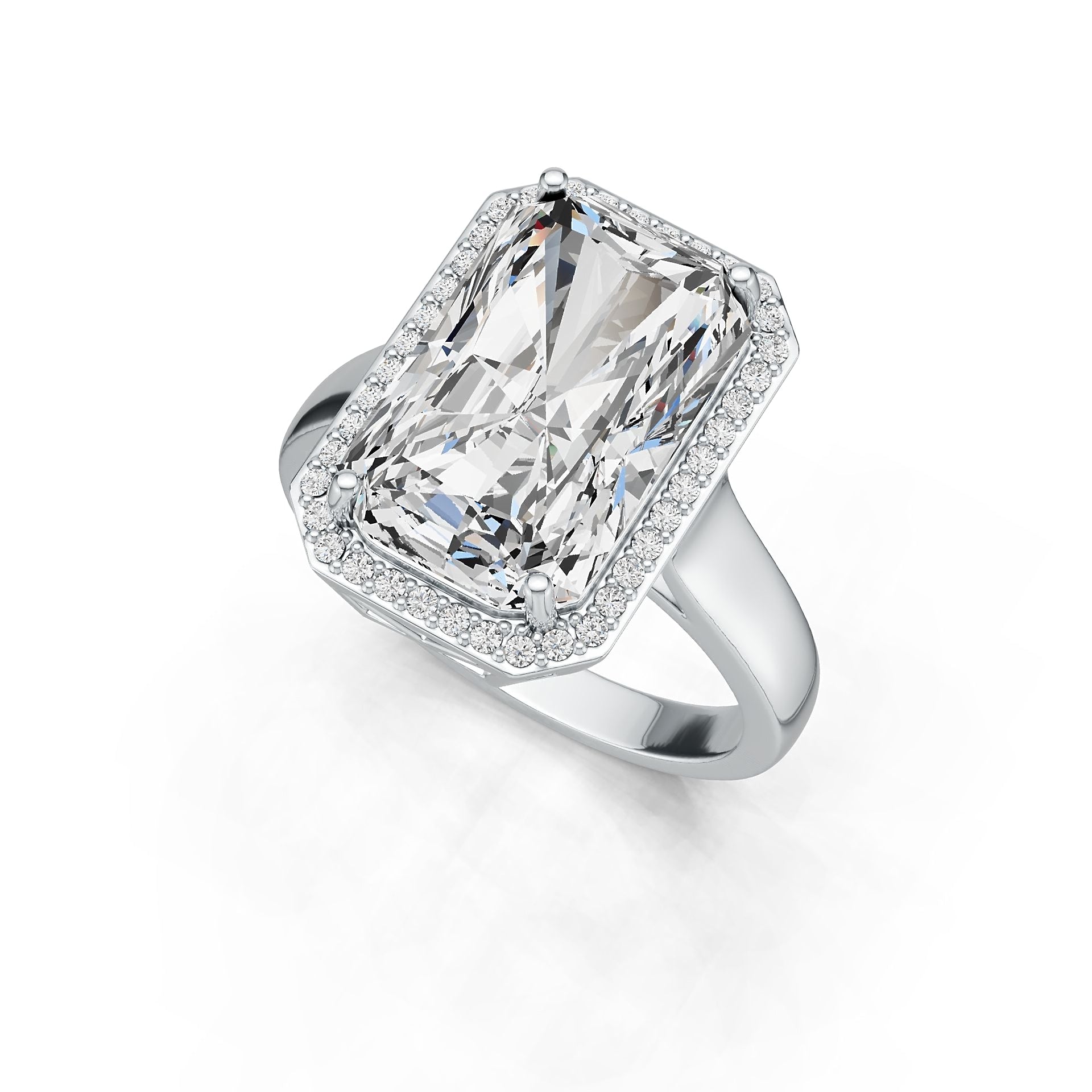 Sterling Silver Semi Mount Ring Setting Emerald OCT 16X10mm Halo DHJ