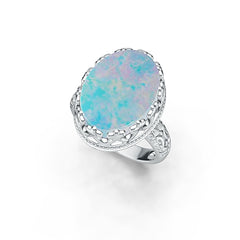 Sterling Silver Semi Mount Ring Setting Oval OV 16X12mm Cabochon Art Deco Style DHJ