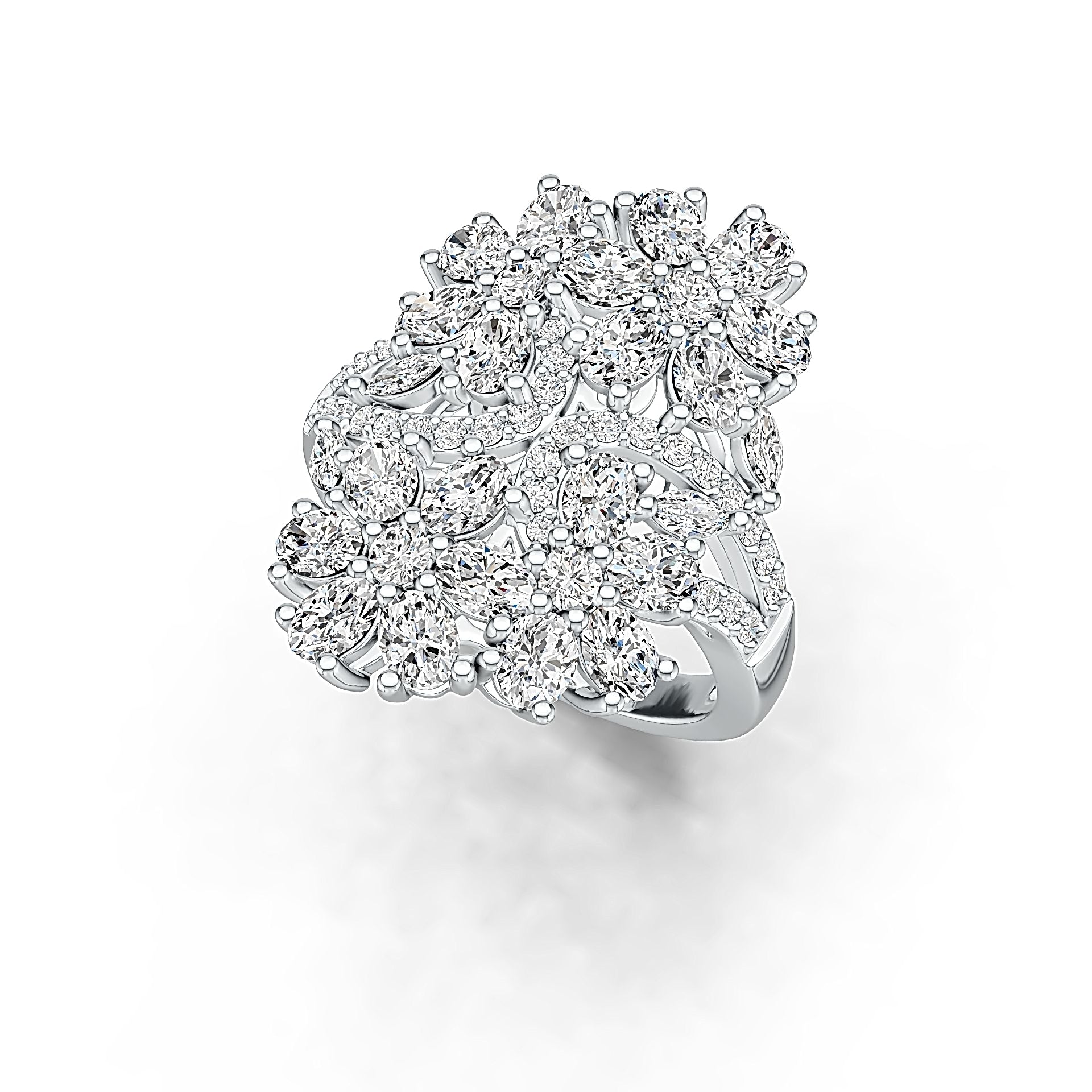 Sterling Silver Cluster Cocktail Ring with White Topaz or Moissanite DHJ