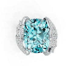 18K Gold Semi Mount Ring Setting Cushion CU 16X12mm Serpentine Diamond Accent DHJ