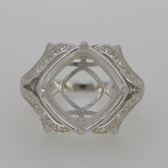 18K Gold Semi Mount Ring Setting Cushion CU 12x12mm Diagonal Split Diamond Accent Syzjewelry