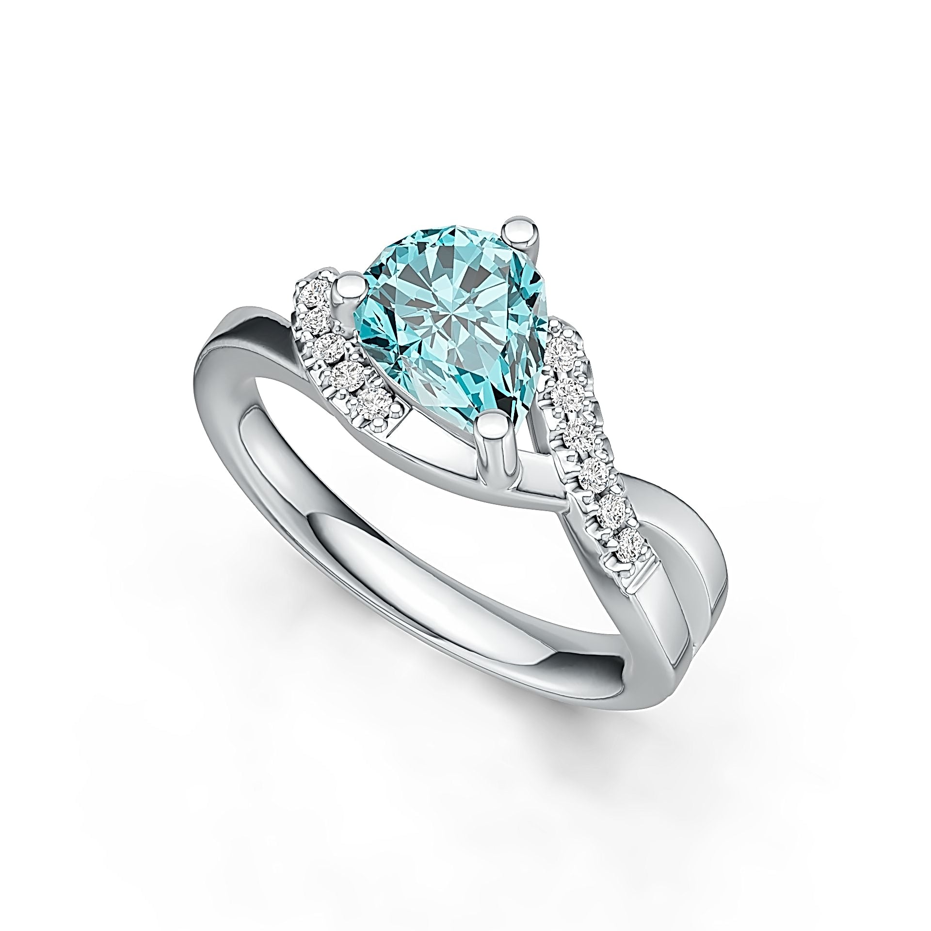 Sterling Silver Semi Mount Ring Setting Pear PE 8X6mm with White Topaz DHJ