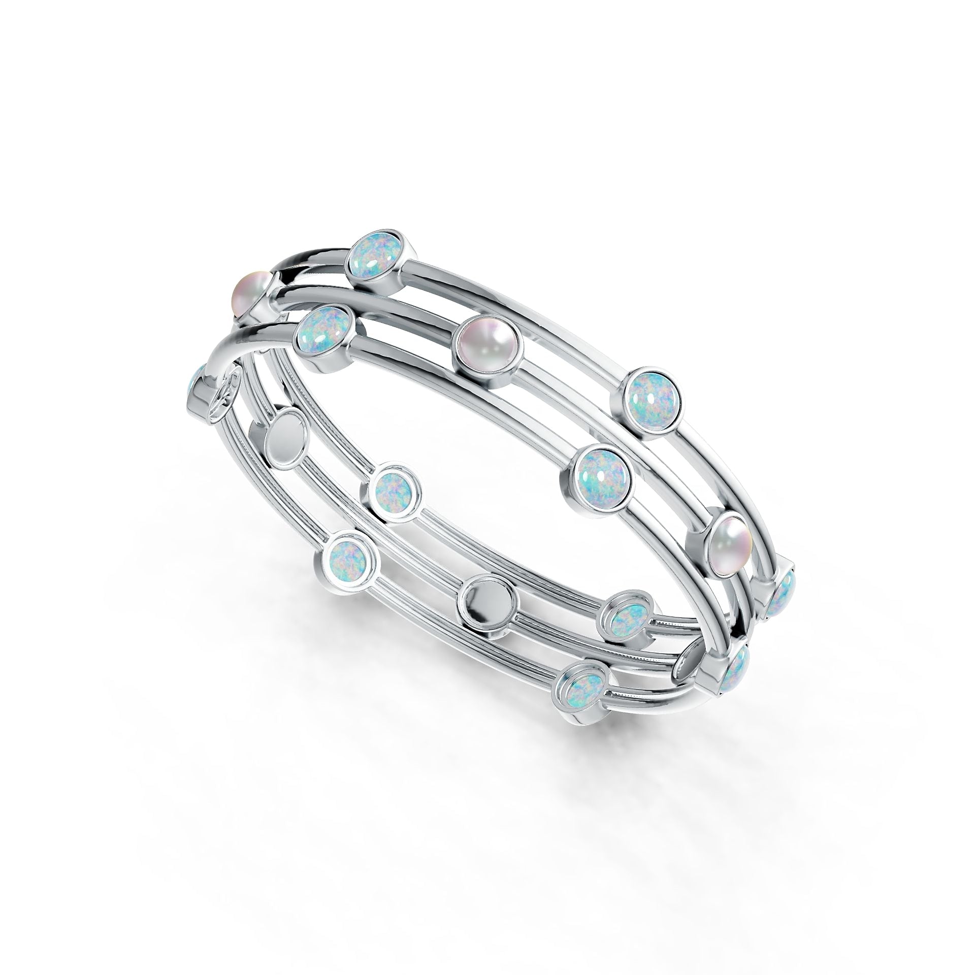 3 Pc Set Sterling Silver Semi Mount Bracelet Setting Round RD 6x6mm Cabochon Bangle Bezel Set 7" DHJ