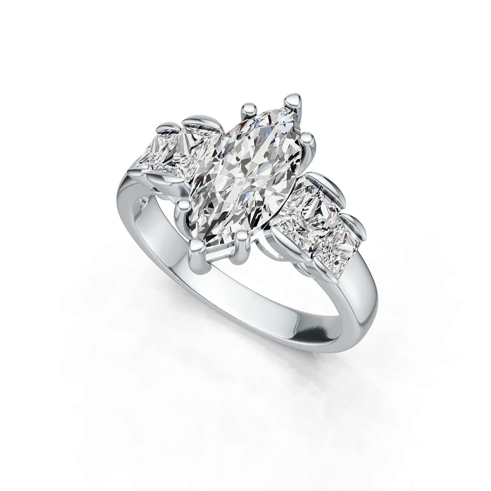 Sterling Silver Semi Mount Ring Setting Marquise MQ 14X7mm BG 5X4mm BG 4X3 DHJ