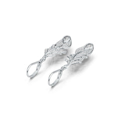 10K Gold Semi Mount Earrings Setting Pear PE 5X3mm Feather Theme Moissanite Accent DHJ
