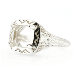 Art Deco Style 18K Gold Semi Mount Ring Setting Cushion CU 7x7mm Syzjewelry