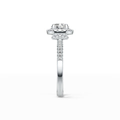 18K Gold Semi Mount Ring Setting Round RD 6.5x6.5mm Hidden Halo Engagement Ring for 1 Carat Diamond Diamond Accent DHJ