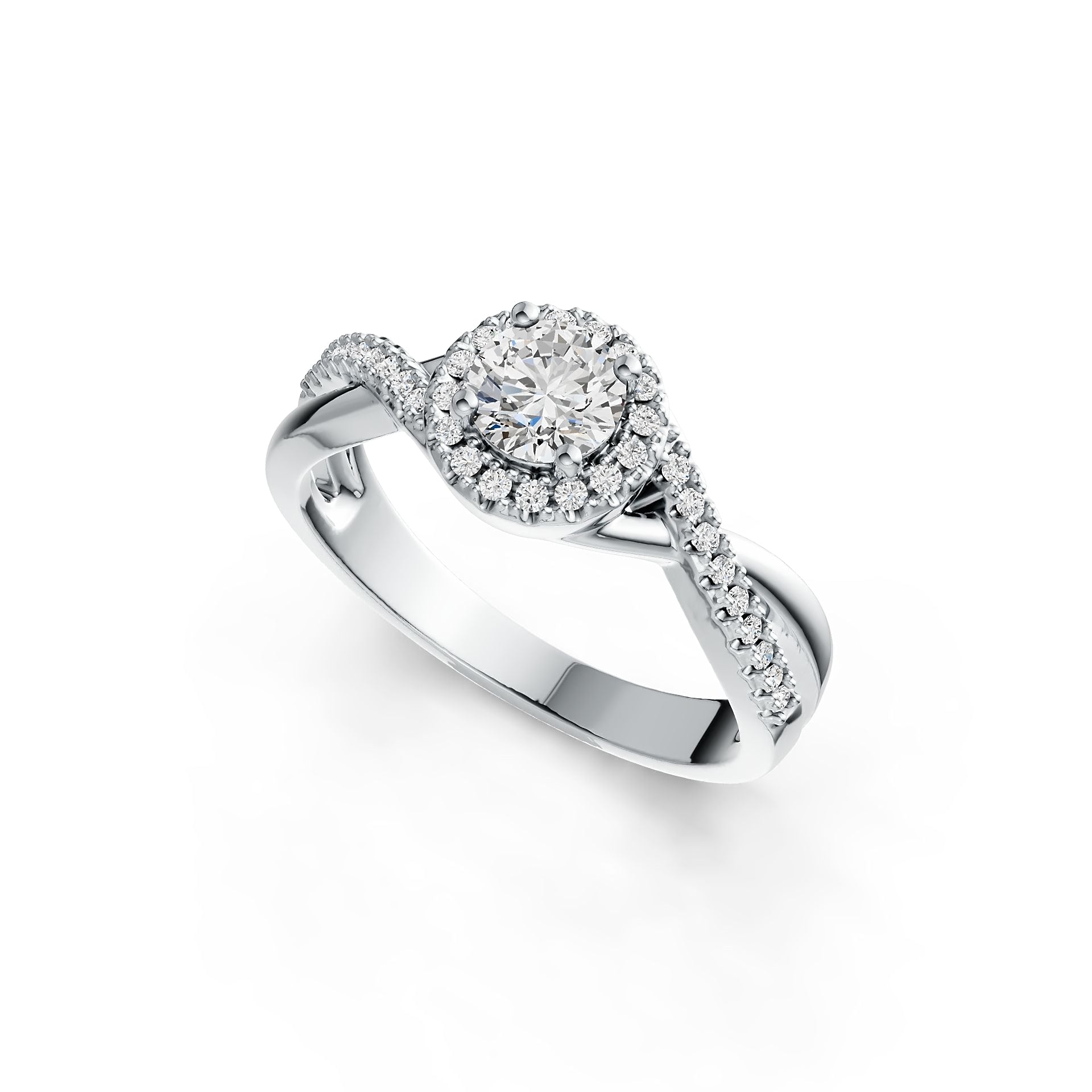 Sterling Silver Semi Mount Ring Setting Round RD 5x5mm with White Topaz Halo Twist Band DHJ