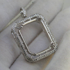 Platinum Semi Mount Pendant Setting OCT 25x20mm Halo w/ Diamond Accent Syzjewelry