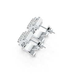 14K Gold Semi Mount Earrings Setting Princess SQ 3X3mm Diamond Accent DHJ