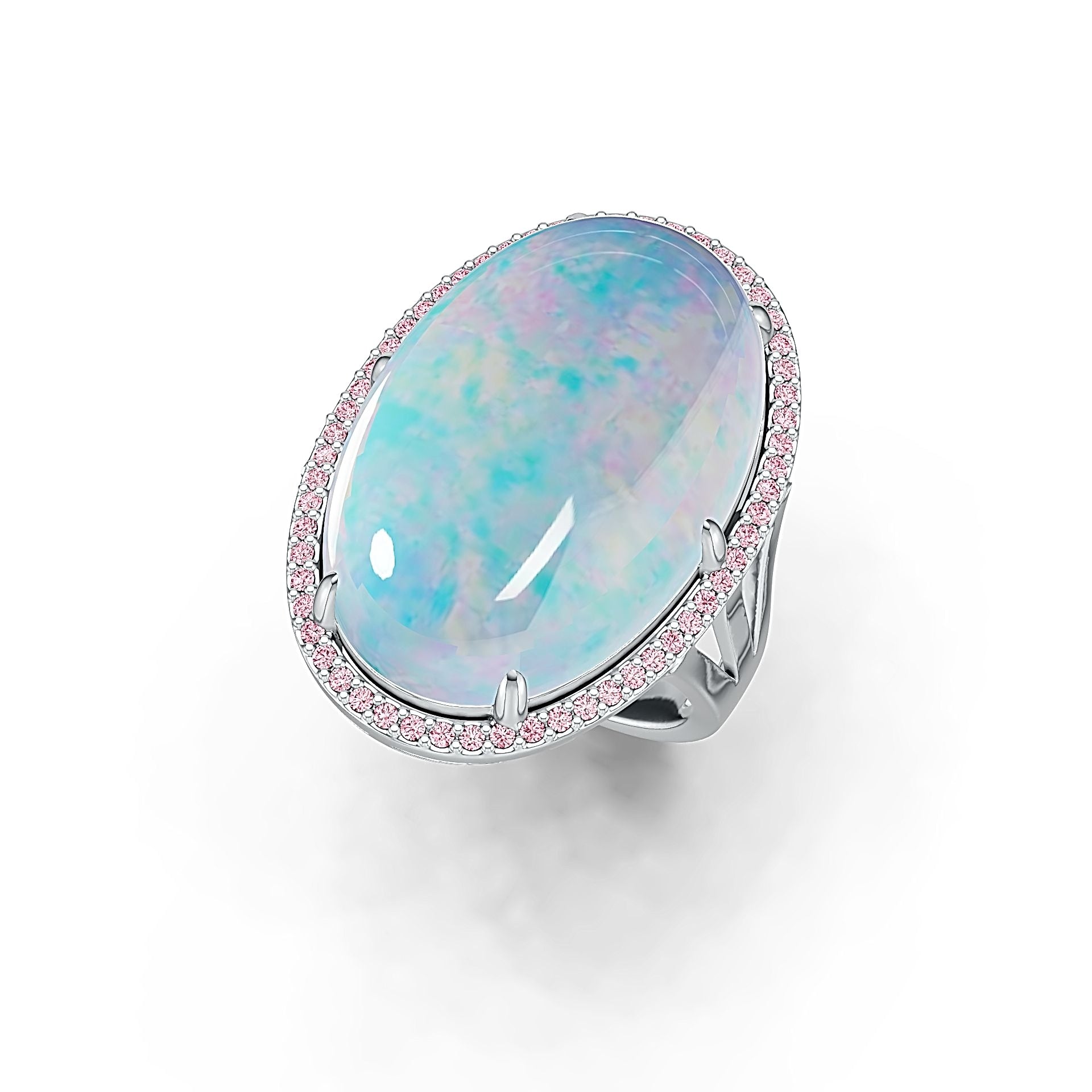 Sterling Silver Semi Mount Ring Setting Cabochon OV 25x16mm Halo White Topaz Syzjewelry