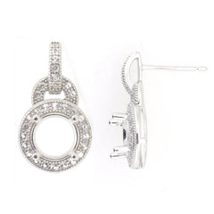 Platinum Semi Mount Earrings Setting Round RD 6x6mm Halo Drop Diamond Accent Syzjewelry
