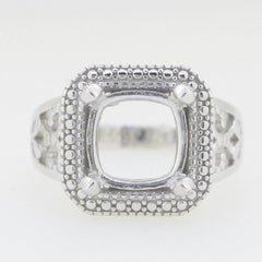 Platinum Semi Mount Ring Setting Cushion CU 10x10mm Vintage Repro Syzjewelry