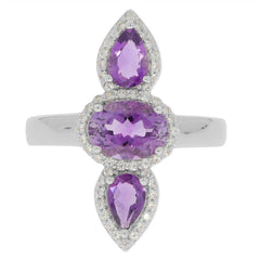 Platinum Semi Mount Ring Setting OV 8x6mm PE 6x4mm 3 stone Diamond Accent Syzjewelry