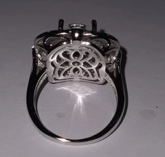 Platinum Semi Mount Ring Setting Oval OV 12X10mm Diamond Accent DHJ